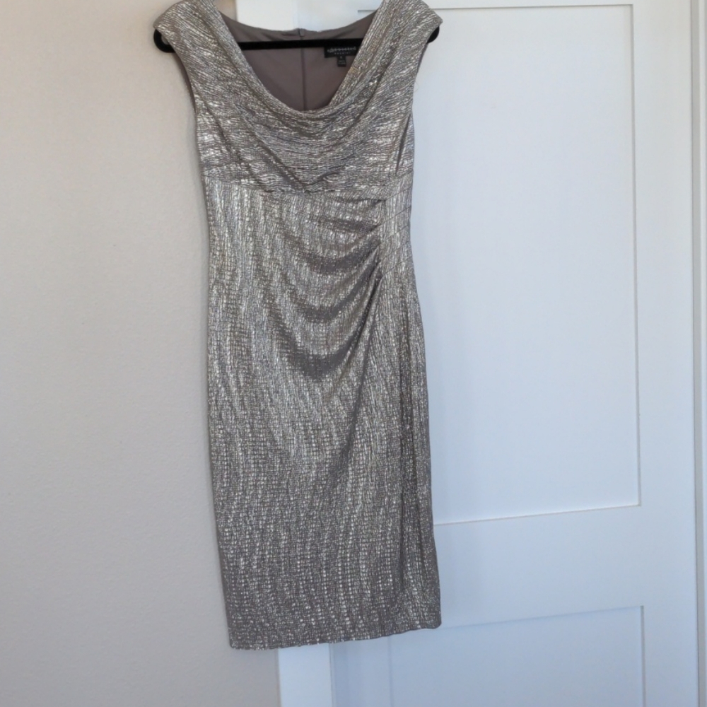 Connected Apparel Silver Cowl Neck Dress 6